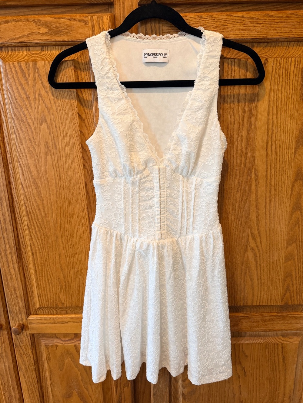 Princess Polly White Lace V-Neck Mini Dress Corset Style Waist Bachelorette